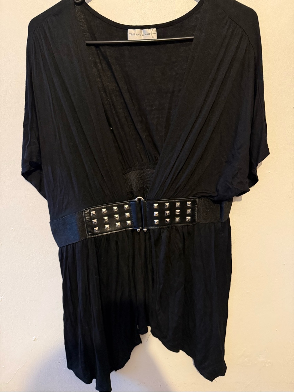 Black V-Neck Studded Waist Tunic
